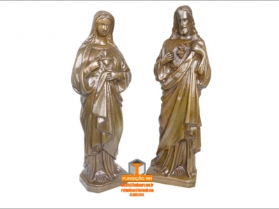 Sagrado Coração de Jesus e Maria em Bronze Patinado